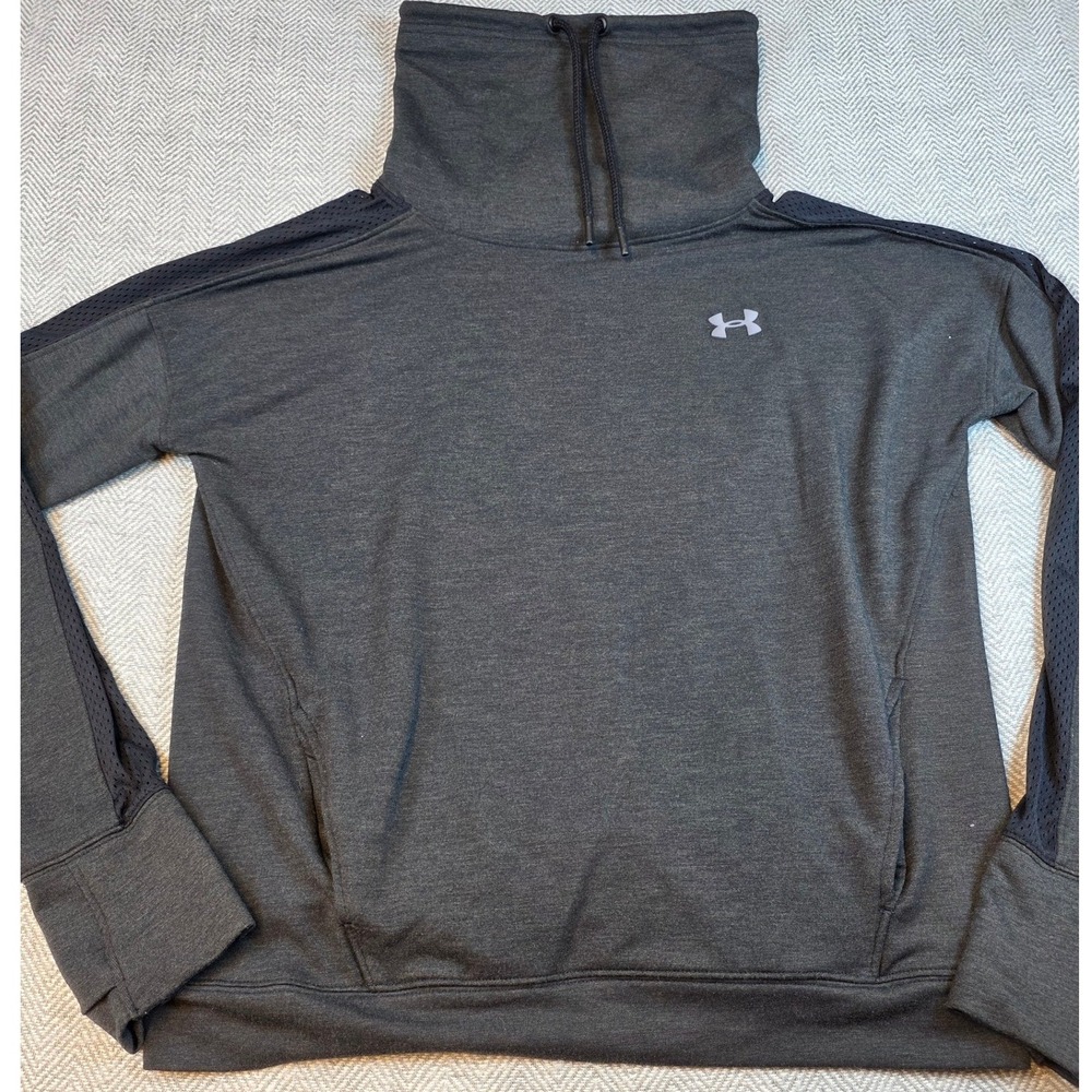 Under Armour Womens Funnel Neck Mesh Sleeve Pullover Sweatshirt Grey Medium